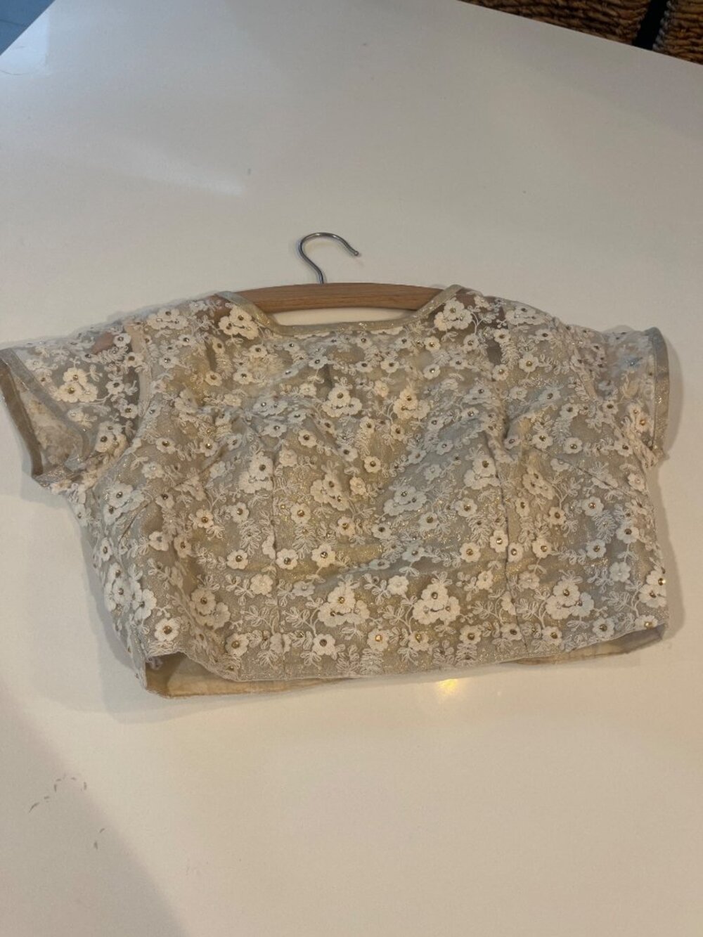 Floral Embroidered Sheer Top With Gold Accents & Beaded Details - Womens Elegant